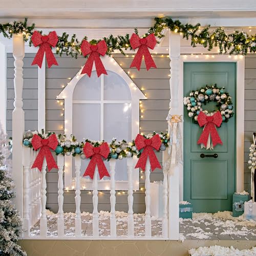 MCEAST Red Christmas Wreath Bow Set, 6 Pack 9x12 Inch Holiday Decorations