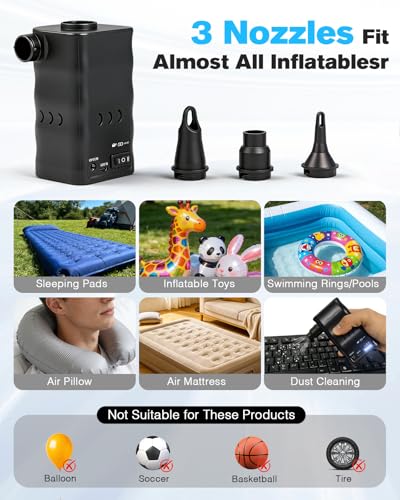 Portable Electric Air Pump with 6000mAh Battery & 3 Nozzles