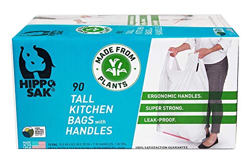 Plant-Based 13 Gallon Tall Kitchen Trash Bags with Handles - 90 Count