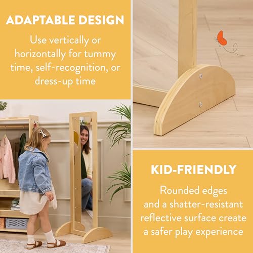 Shatter-Resistant Standing Floor Mirror for Kids - Birch Wood Frame