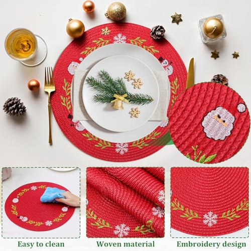 Remerry Santa Claus Christmas Placemats Set of 6 - Holiday Table Decor, Heat Resistant