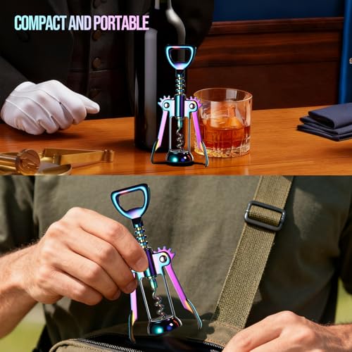 Iridescent Winged Corkscrew & Bottle Opener - Rainbow Wine Gift Accessory