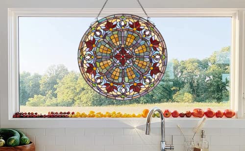Stained Glass Window Panel - 24-Inch Multi Color Design