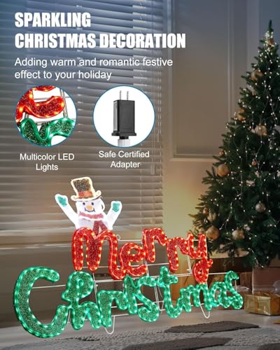 Brightown 5ft Merry Christmas Sign with 447 LED Twinkle Lights (Snowman)