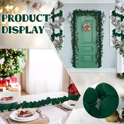 Xinnun 6 ft Red & Green Velvet Christmas Ball Garland with Flocking, 1.8m