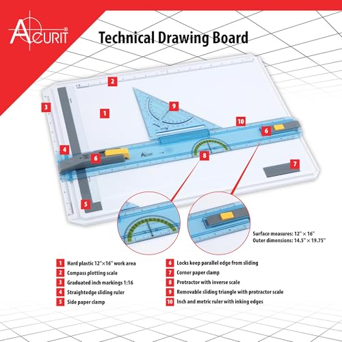 Portable Drafting Board with Parallel Bar and Multi-Tool Kit 14.5"x19.75"