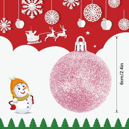 24-Pack Pink Christmas Ball Ornaments - 60mm Shatterproof Tree Baubles