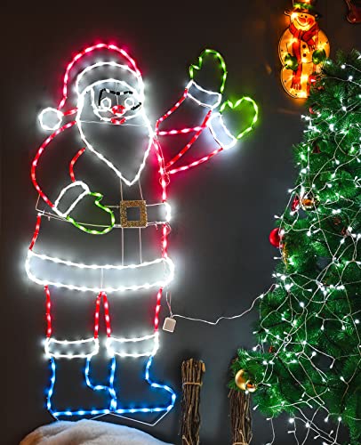 5FT Lighted Waving Santa Claus Neon Christmas Decoration for Yard & Indoor Holiday Party