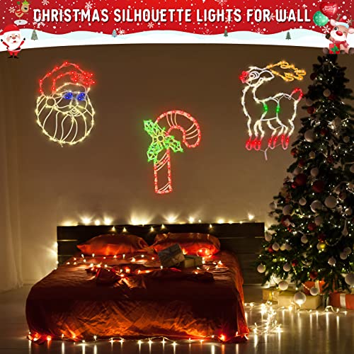 Yioneshop Style2 4-Pack 16-Inch Christmas Window Silhouette LED Lights with Candy Cane Santa Reindeer & Stocking, Indoor Holiday Decor