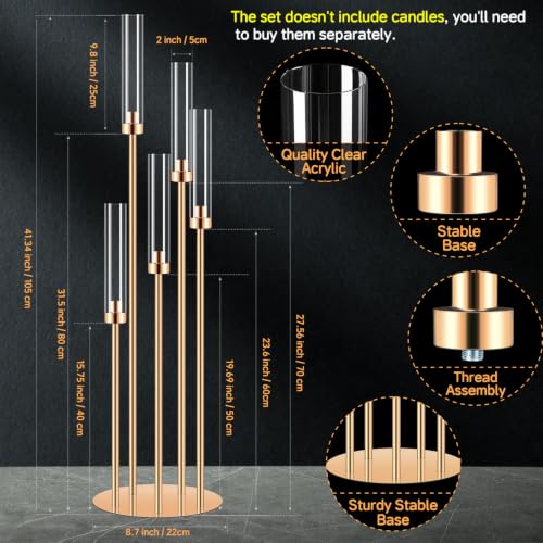 6-Piece Gold Candelabra Centerpiece Set for LED Candles No Candle Included