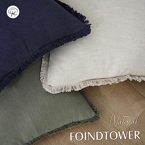 Foindtower Boho Linen Fringe Throw Pillow Covers Set of 2 - 20x20 Inch