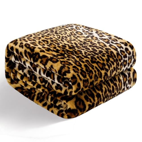 Leopard Print Fleece Throw Blanket, 50x40 Inch Soft Flannel for Bed and Sofa