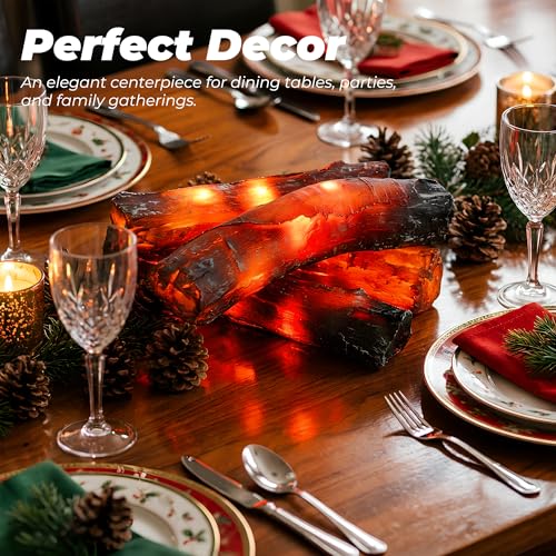 Fake Fireplace Logs 4 Pack - Flameless LED Fire Effect, 15.7 inch, Indoor Decor