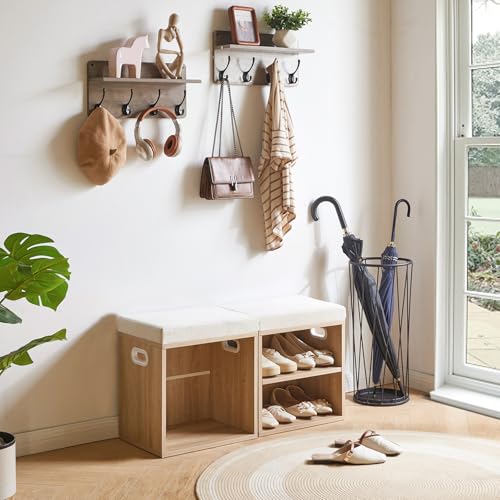 Small Shoe Storage Bench with Padded Cushion, 2-Tier Entryway Shoe Rack