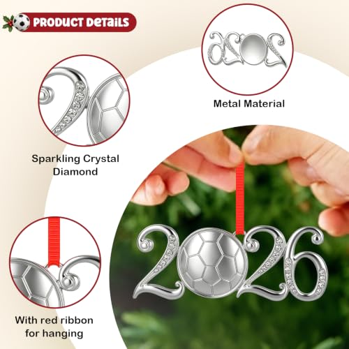 FlyAB 2026 Soccer Ornament Silver Metal with Crystals, 4-soccer