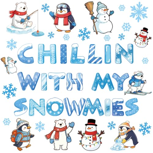 HAVVOY 66 Pcs Winter Bulletin Board Decorations - Chillin' With My Snowmies Winter Theme