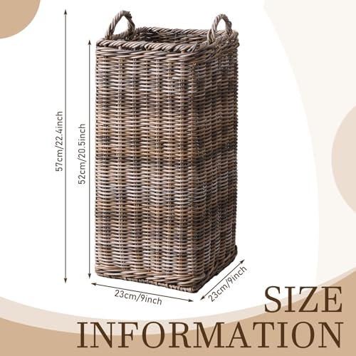 Rattan Umbrella Stand with Drip Tray - 20.5-Inch Tall Entryway Basket