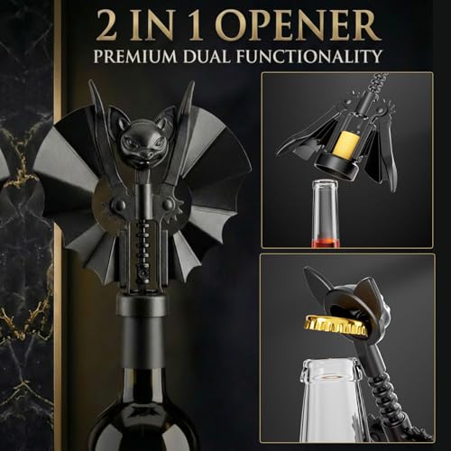 Ghost Bat Bottle Opener - 2-in-1 Wine & Beer Corkscrew, Gothic Aluminum Gift