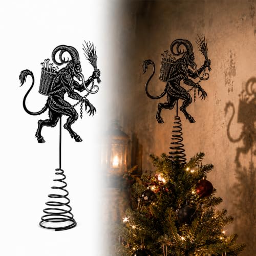 LFUTARI 11.81 Inch Metal Gothic Krampus Christmas Tree Topper - Black Holiday Decor