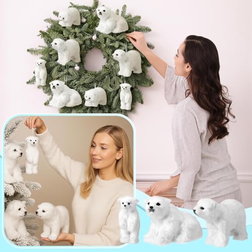 Yinder 4 Pcs Polar Bear Christmas Ornament Plush with Scarf - Lovely Style (Variation: 4 / Lovely Style)