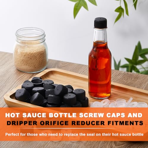 100-Pack Hot Sauce Bottle Screw Caps and Dripper Orifice Reducer Set