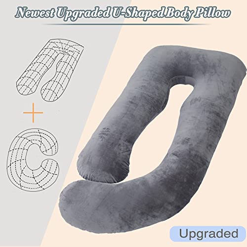 AMCATON 60-Inch U-Shaped Pregnancy Body Pillow with Velvet Cover - Dark Grey