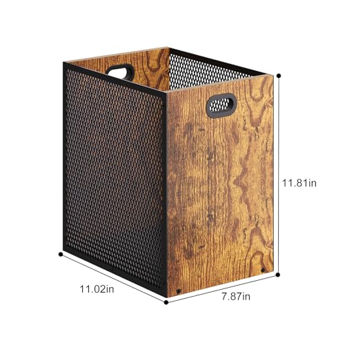 Industrial Retro Wood and Iron Trash Can 4.5 Gallon Wastebasket