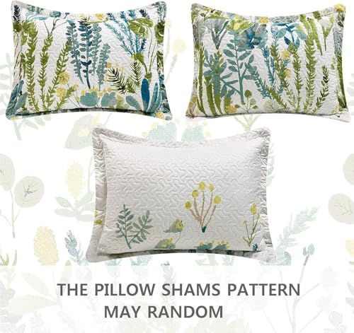 Green Essen King Size Floral Quilt Set - Botanical Bedspread with Pillow Shams