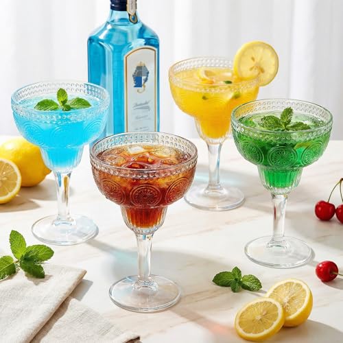 Pumtus 4 Pack 12oz Vintage Clear Glass Coupe Cocktail & Margarita Glasses