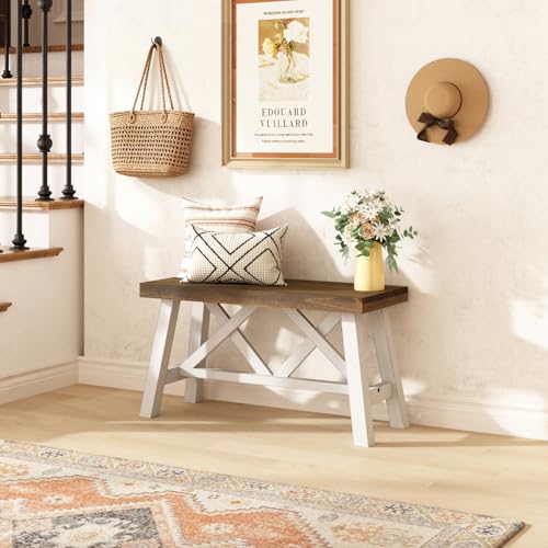 30-Inch Solid Wood Farmhouse Entryway Bench with X-Structure