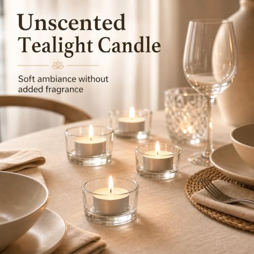 48 Pack Unscented Palm Wax Tea Light Candles - 4 Hour Clean Burn