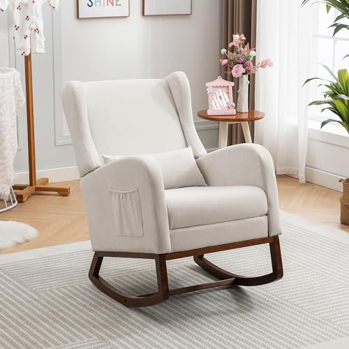 Upholstered Nursery Glider Rocking Chair with Footrest and Side Pocket