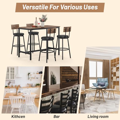 5-Piece Counter Height Dining Table Set with 4 Upholstered Stools