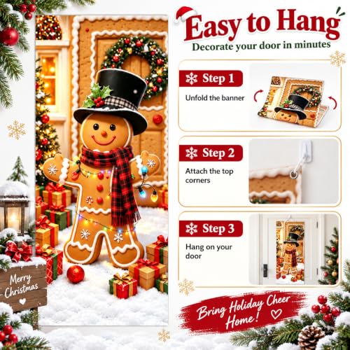 Gingerbread Door Cover for Christmas - 35.4 x 70.9 in Front Door Banner