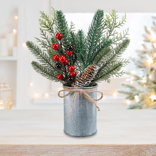 Winlyn 3-Pack Artificial Christmas Potted Plants - Rustic Holiday Decor