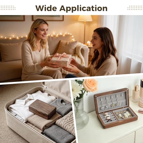 Small Walnut Wooden Jewelry Box, Travel Jewelry Organizer Case