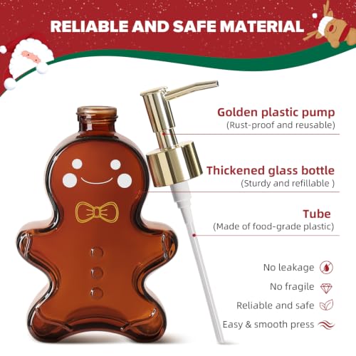 VIMERPA 2-Pack Gingerbread Man Soap Dispensers with Amber Glass, 10 fl oz, Gold Pump