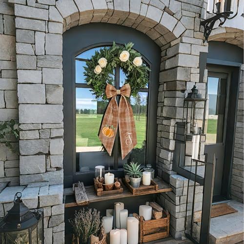 Autumn Plaid Wreath Sash with Pumpkin Embroidery and White Letters
