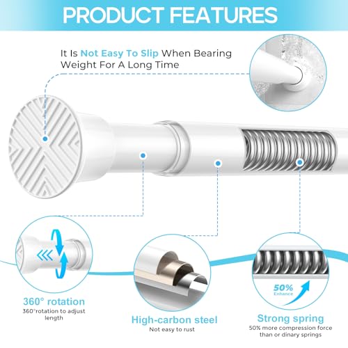 Adjustable Spring Tension Curtain Rod (32-76 Inch) - No Drilling, White