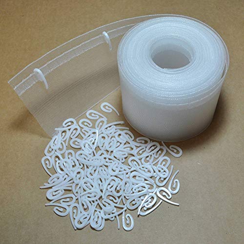 Wave Fold Curtain Tape and Hooks Set - 10 Yards Tape with 100 Hooks