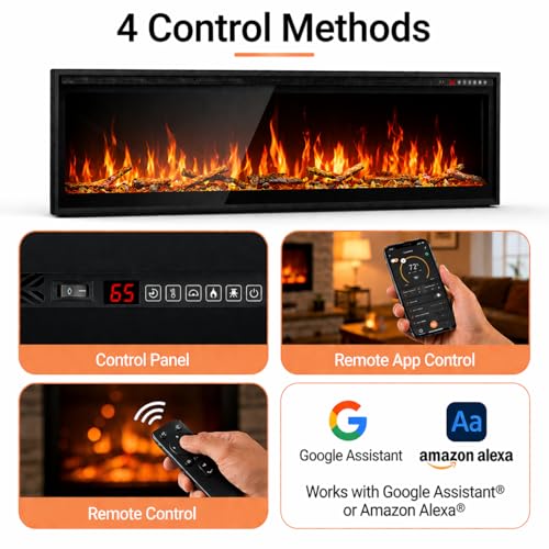 50-Inch Smart Linear Electric Fireplace - Recessed and Wall Mounted with WiFi, Alexa Control, 13 Flame Colors and 1400W Heater