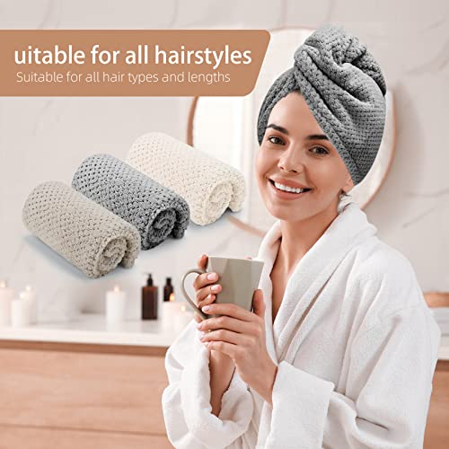 CZZXI 3 Pack Microfiber Hair Towels for Women - Quick Dry, Frizz-Free, Soft Hair Wraps in Beige, Khaki, Grey