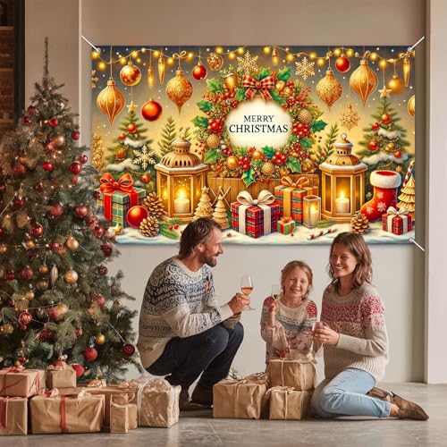 Merry Christmas Banner 71x43 in Holiday Decor Festive Wall Backdrop - BlissYard Christmas Banner #03