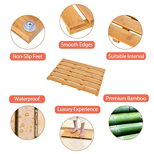 Non-Slip Bamboo Bath Mat - Waterproof Slatted Bathroom Carpet