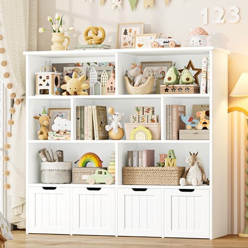 Kids Toy Storage Organizer with 7 Cubes and Mobile Rolling Drawers
