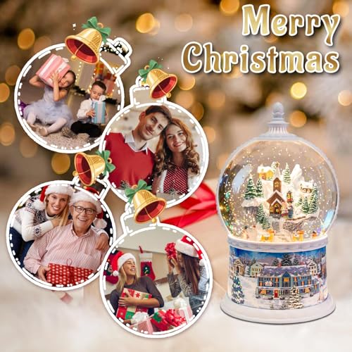 Large Musical Christmas Snow Globe Lantern with LED Lights & Timer, 10-Inch