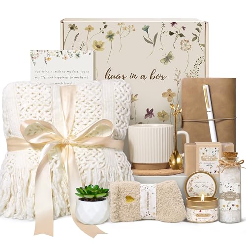 Self Care Gift Basket for Women, Relaxation Spa Set with Blanket and Mug