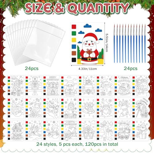 Funrous Christmas Watercolor Coloring Books Bulk Set with Paintbrushes & Bags - 168 pcs