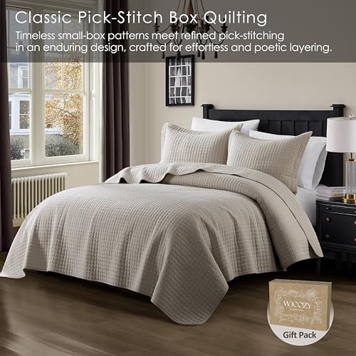 WDCOZY 100% Cotton Twin Quilt Set - Lightweight Beige Bedspread, 2 Piece