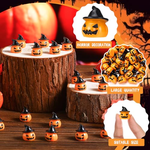 50 Pcs Halloween Mini Pumpkin Figurines - Tiny Resin Ghost Table Decor